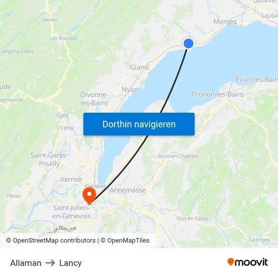 Allaman to Lancy map