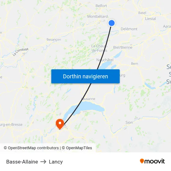 Basse-Allaine to Lancy map