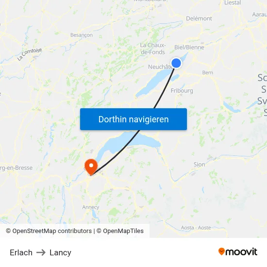 Erlach to Lancy map