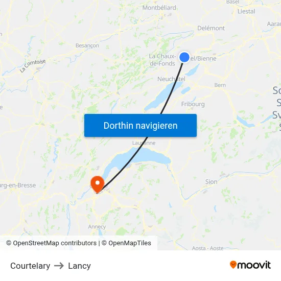 Courtelary to Lancy map