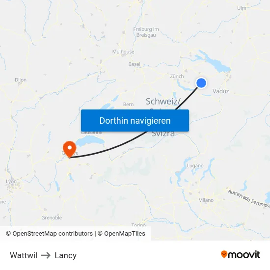 Wattwil to Lancy map