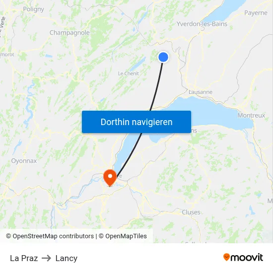 La Praz to Lancy map
