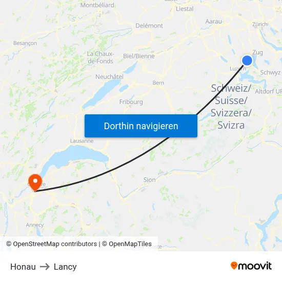 Honau to Lancy map