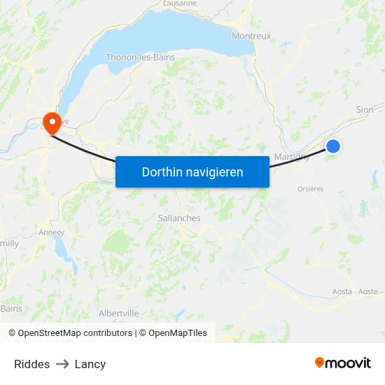 Riddes to Lancy map