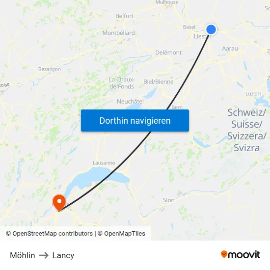 Möhlin to Lancy map