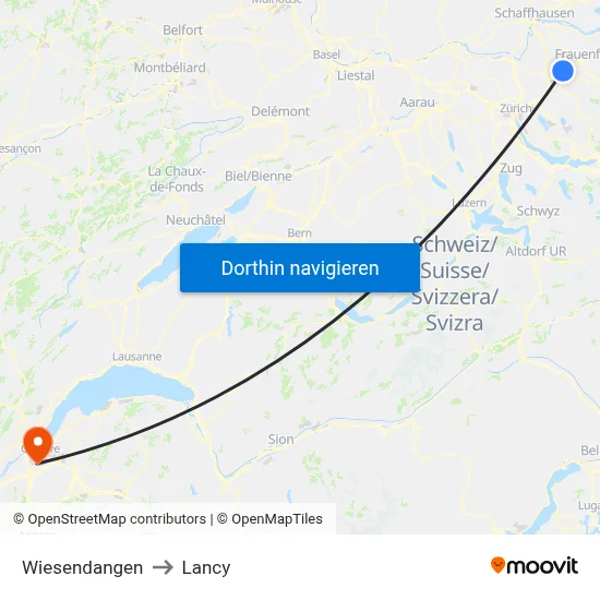 Wiesendangen to Lancy map