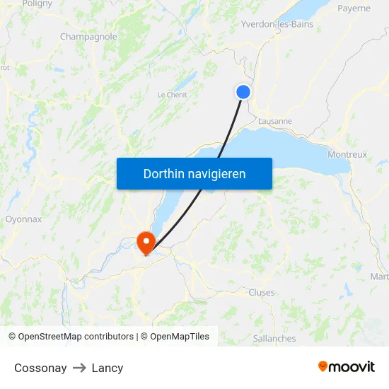 Cossonay to Lancy map