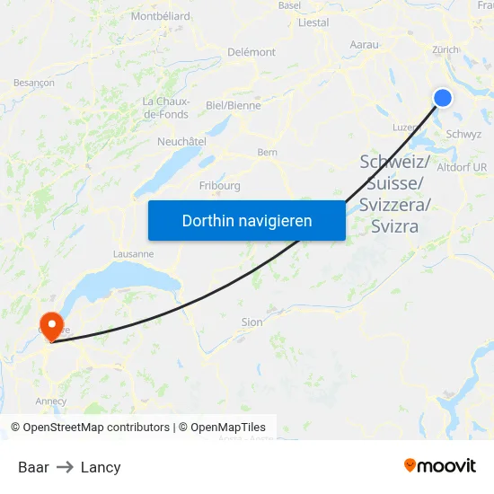 Baar to Lancy map