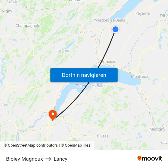 Bioley-Magnoux to Lancy map