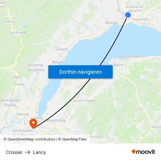Crissier to Lancy map