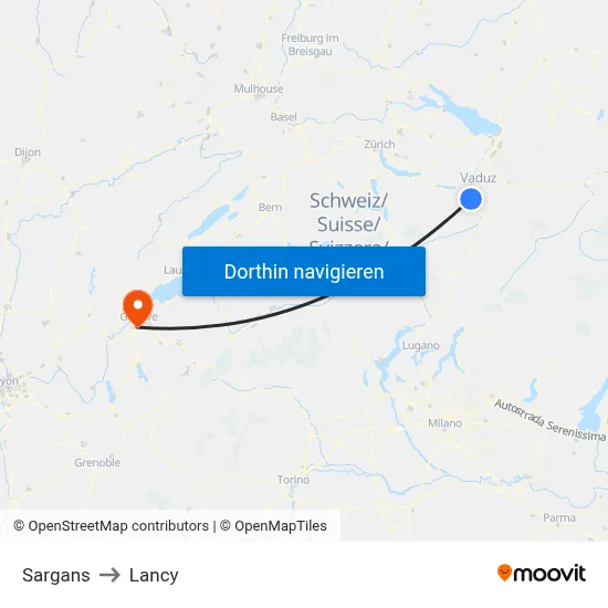Sargans to Lancy map