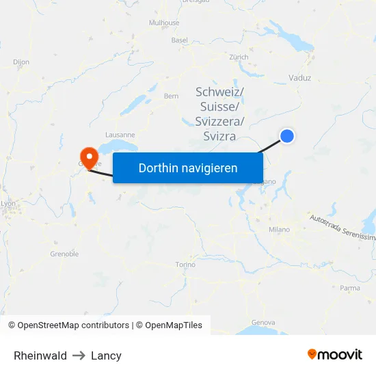 Rheinwald to Lancy map