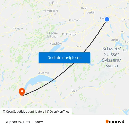 Rupperswil to Lancy map