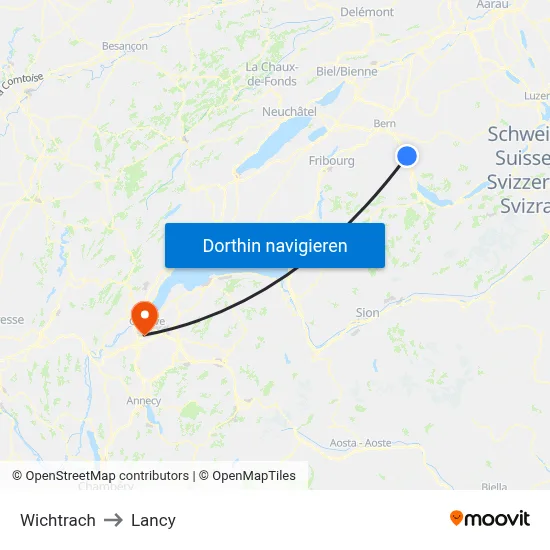 Wichtrach to Lancy map