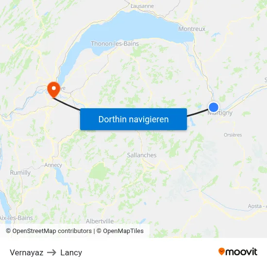 Vernayaz to Lancy map