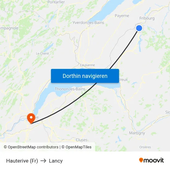 Hauterive (Fr) to Lancy map