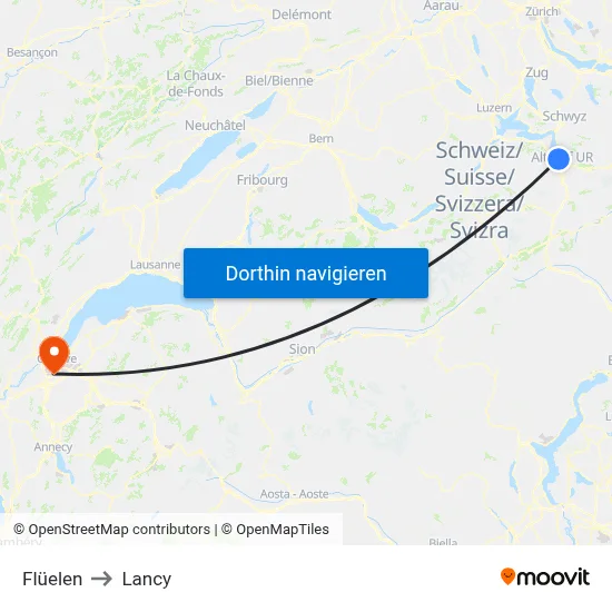 Flüelen to Lancy map