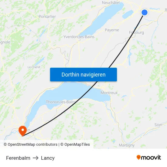 Ferenbalm to Lancy map
