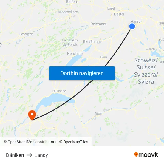 Däniken to Lancy map