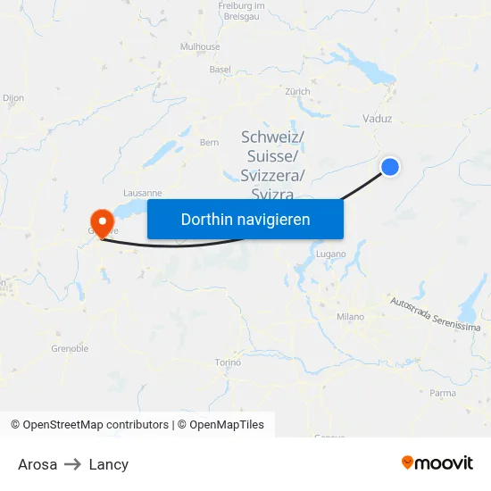 Arosa to Lancy map