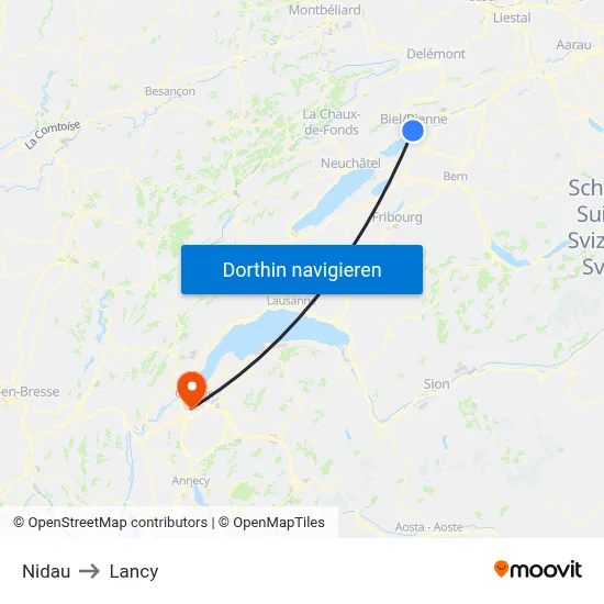 Nidau to Lancy map
