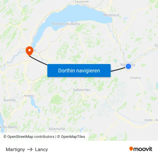 Martigny to Lancy map
