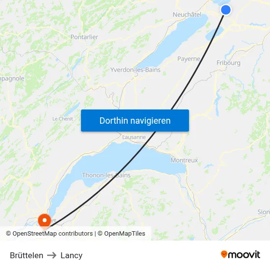 Brüttelen to Lancy map