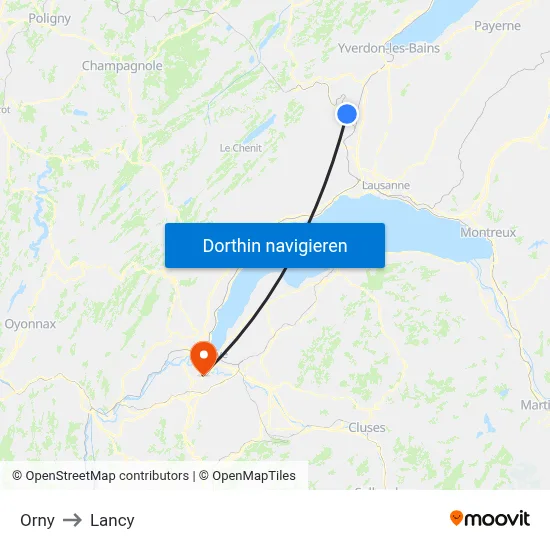 Orny to Lancy map