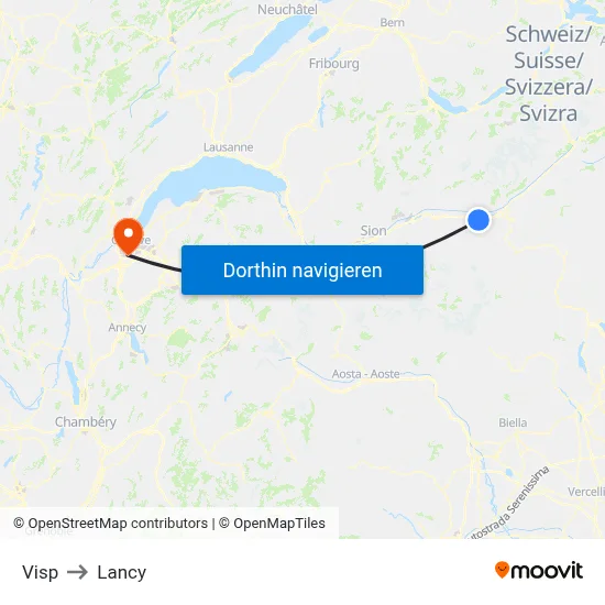 Visp to Lancy map