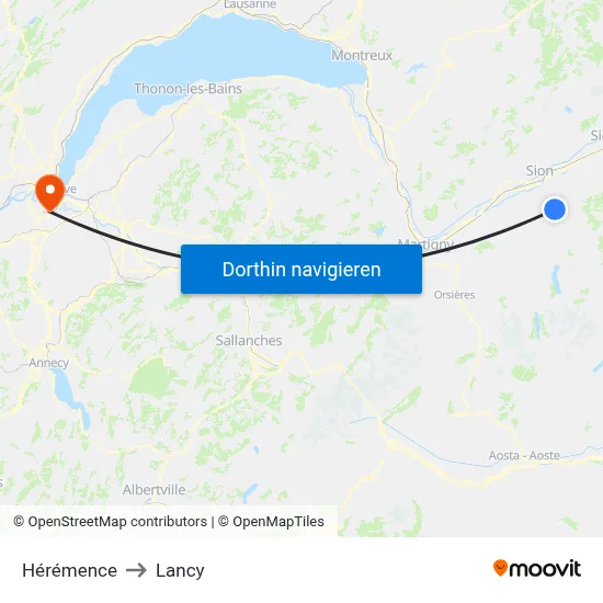 Hérémence to Lancy map