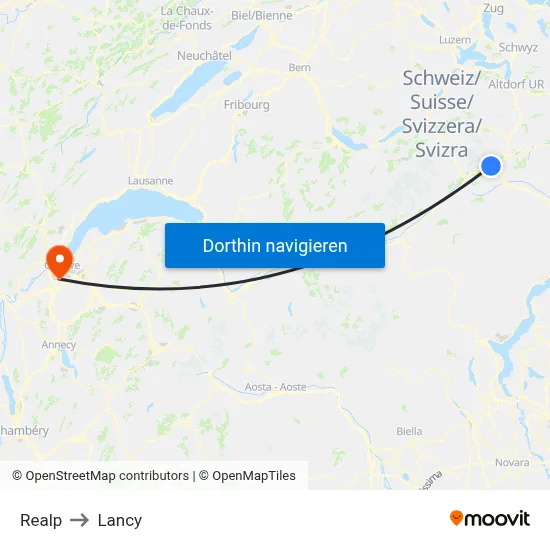 Realp to Lancy map
