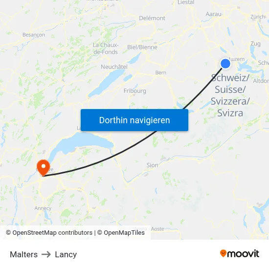 Malters to Lancy map