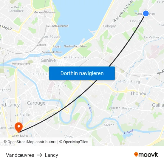 Vandœuvres to Lancy map