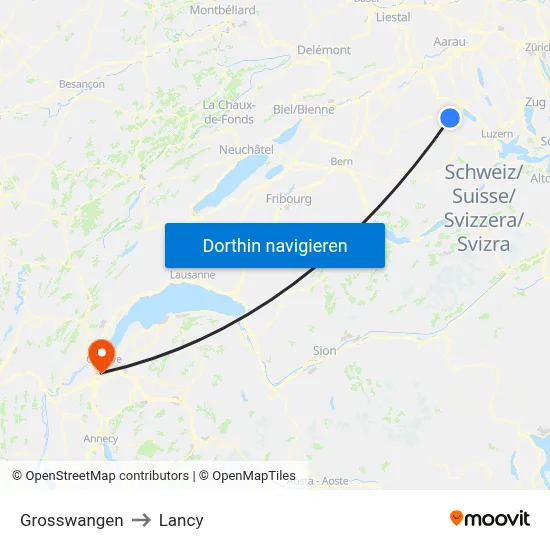 Grosswangen to Lancy map