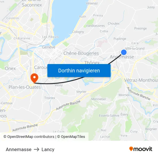 Annemasse to Lancy map