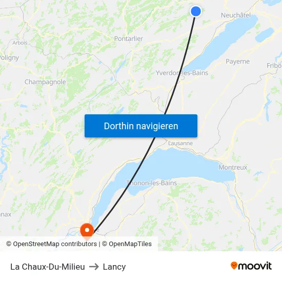 La Chaux-Du-Milieu to Lancy map