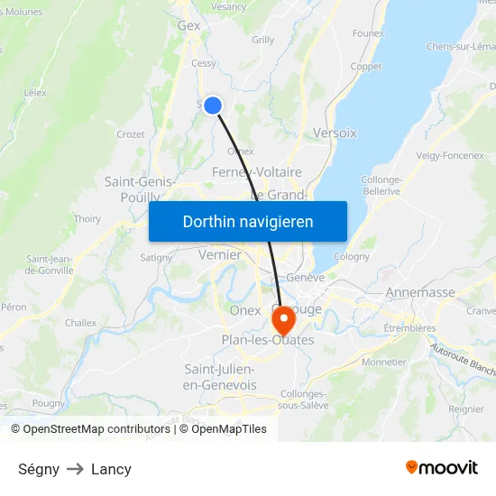 Ségny to Lancy map