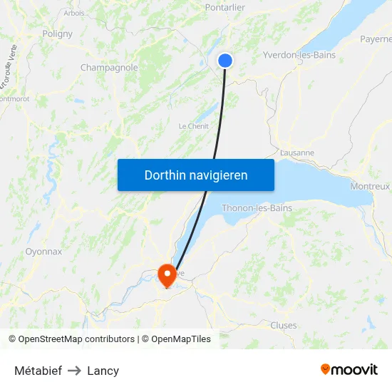 Métabief to Lancy map