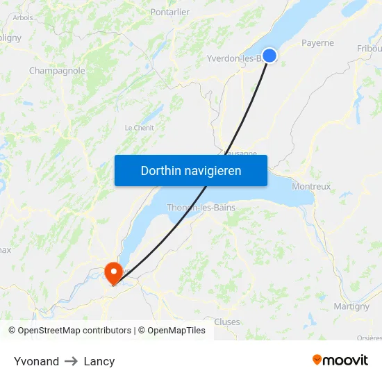 Yvonand to Lancy map