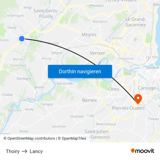 Thoiry to Lancy map