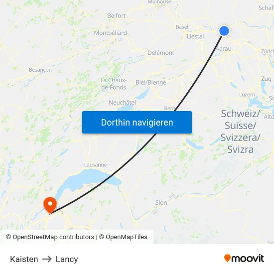 Kaisten to Lancy map