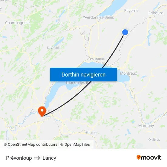 Prévonloup to Lancy map