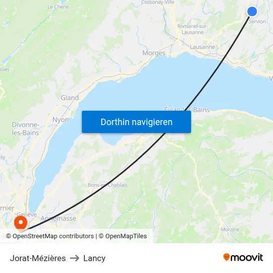 Jorat-Mézières to Lancy map