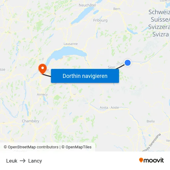 Leuk to Lancy map