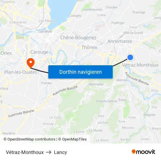 Vétraz-Monthoux to Lancy map