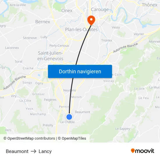 Beaumont to Lancy map