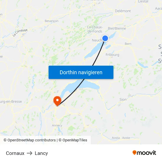 Cornaux to Lancy map