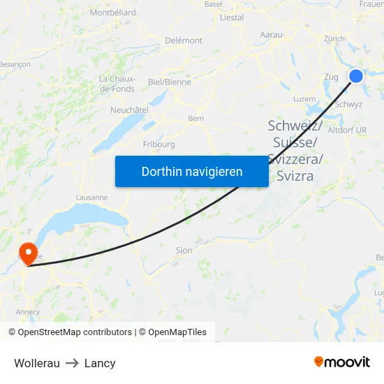 Wollerau to Lancy map