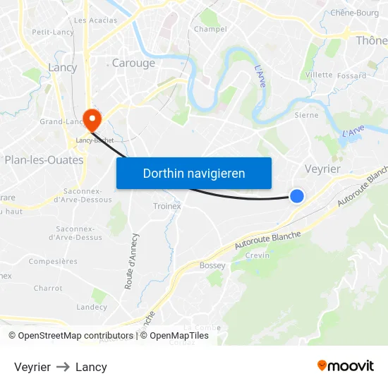 Veyrier to Lancy map