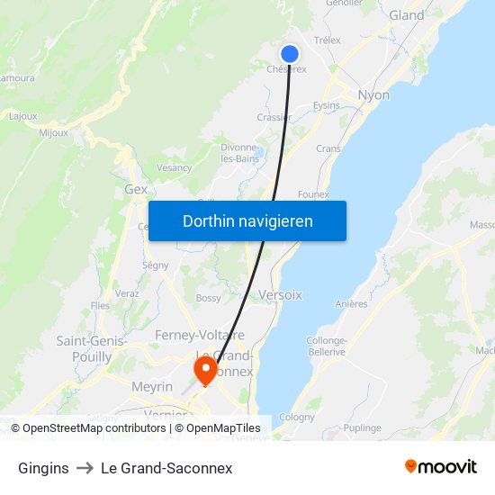 Gingins to Le Grand-Saconnex map